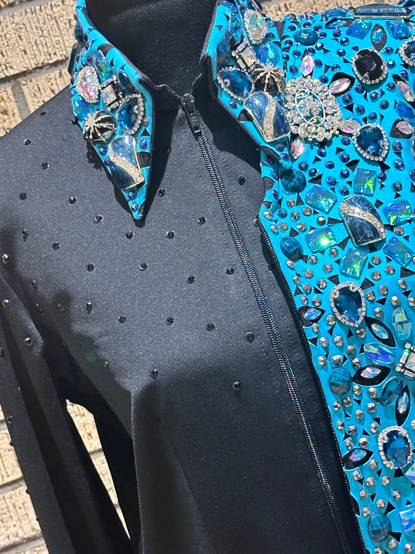 Size LARGE black and turquoise vest set with turquoise, black and silver designs