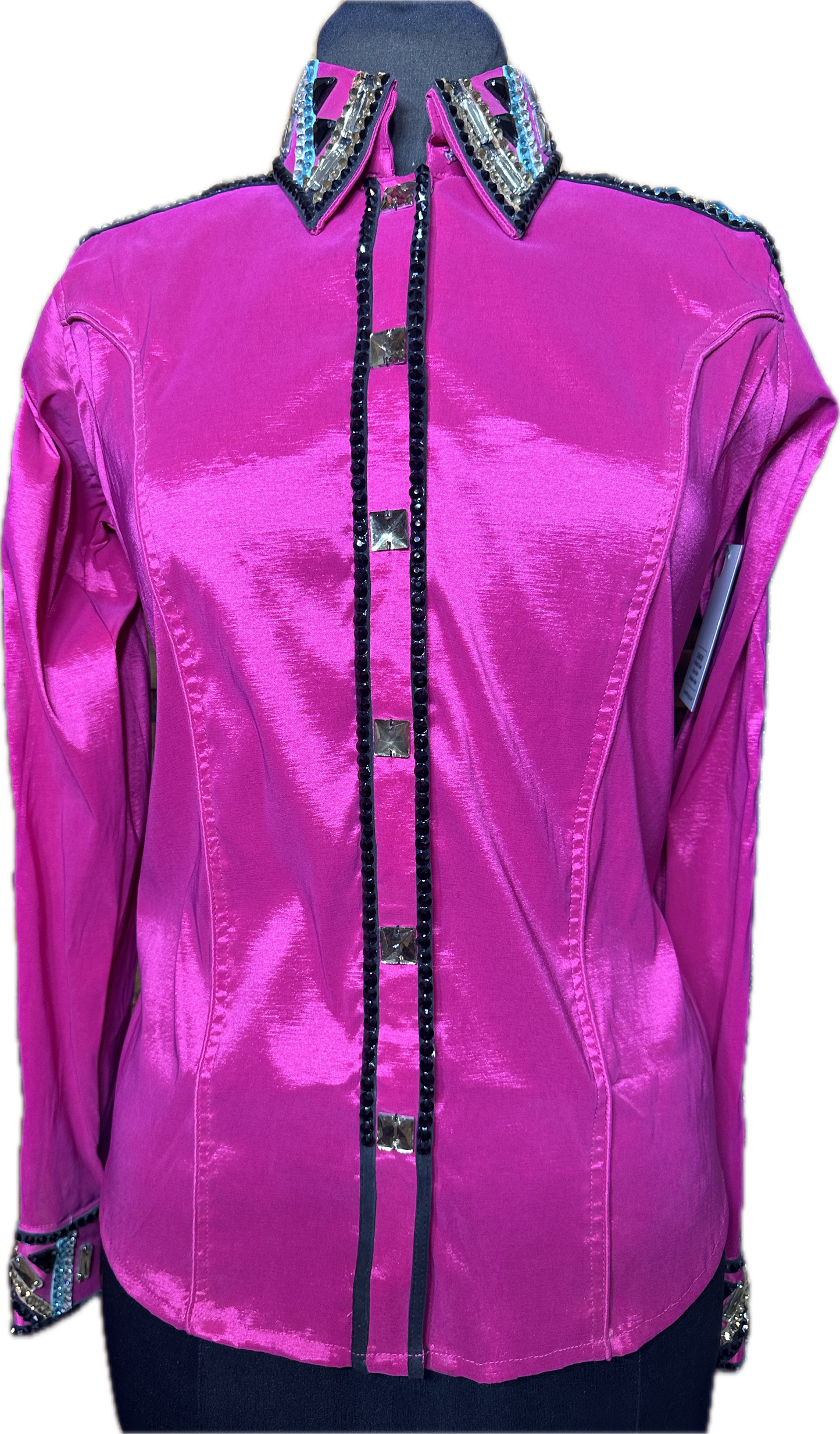 Size Large Fuchsia Stretch Taffeta with Aqua and Gold