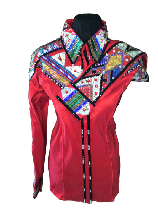 XL Red Stretch Taffeta Day Shirt with Shoulder, Arm, Front and Back Design