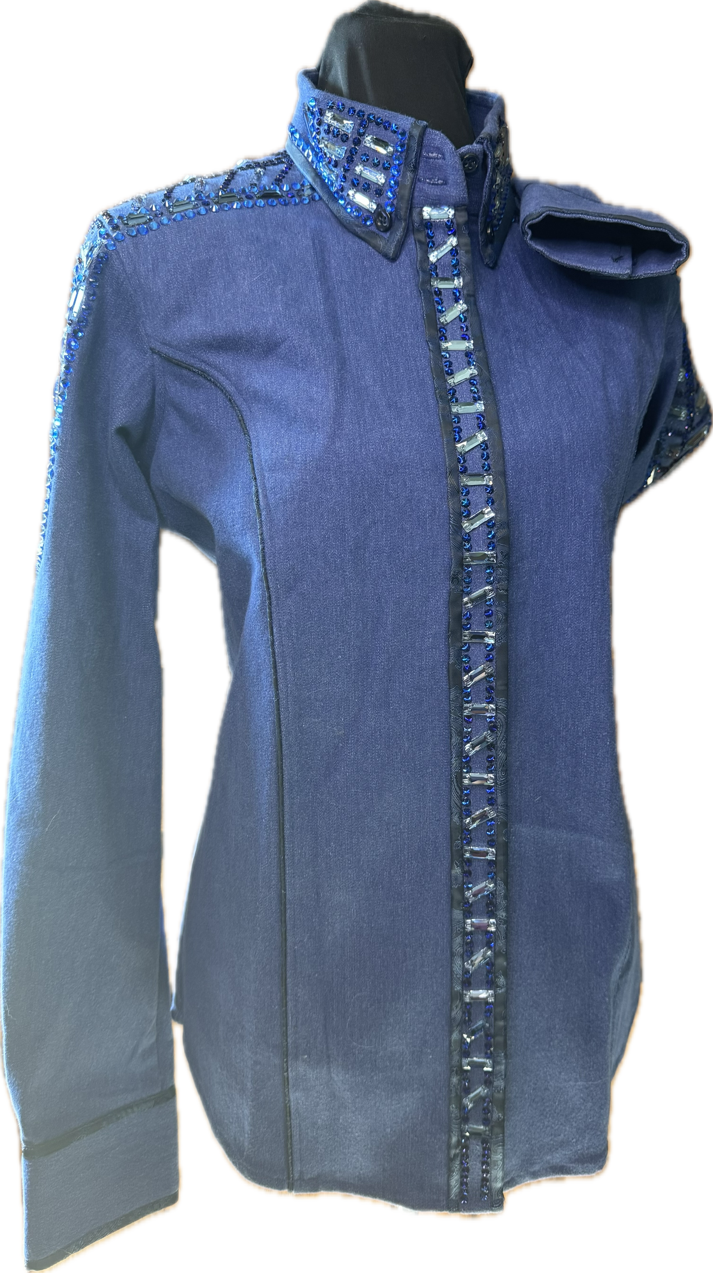 Size Large stretch denim retro design tone on tone shirt