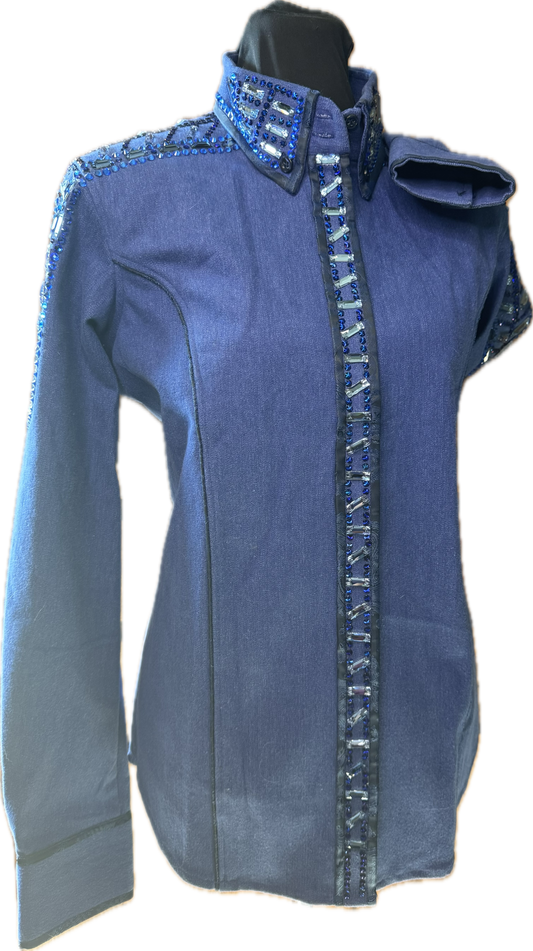 Size Large stretch denim retro design tone on tone shirt