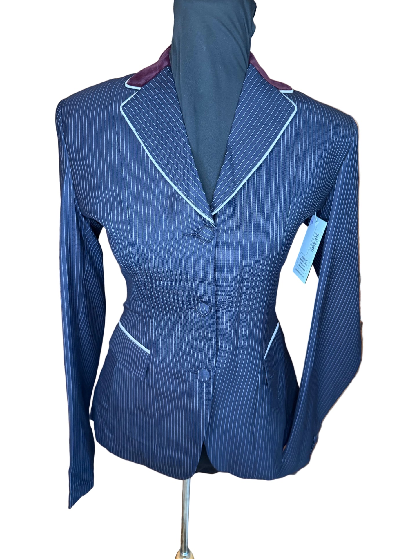 *Youth* Black Stripe with Burgundy Velvet Collar*Hidden Zipper*