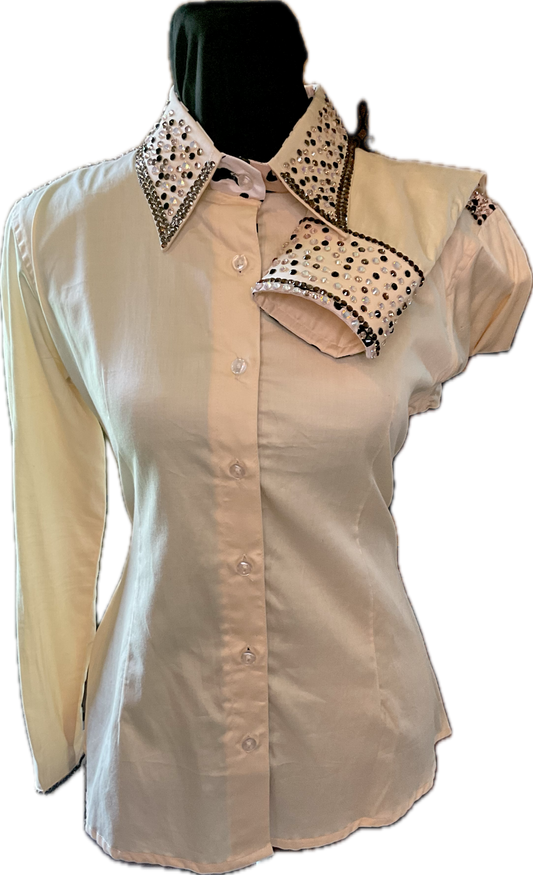 Small Cream Day Shirt Cheetah Print Cotton with Rose Gold Detail