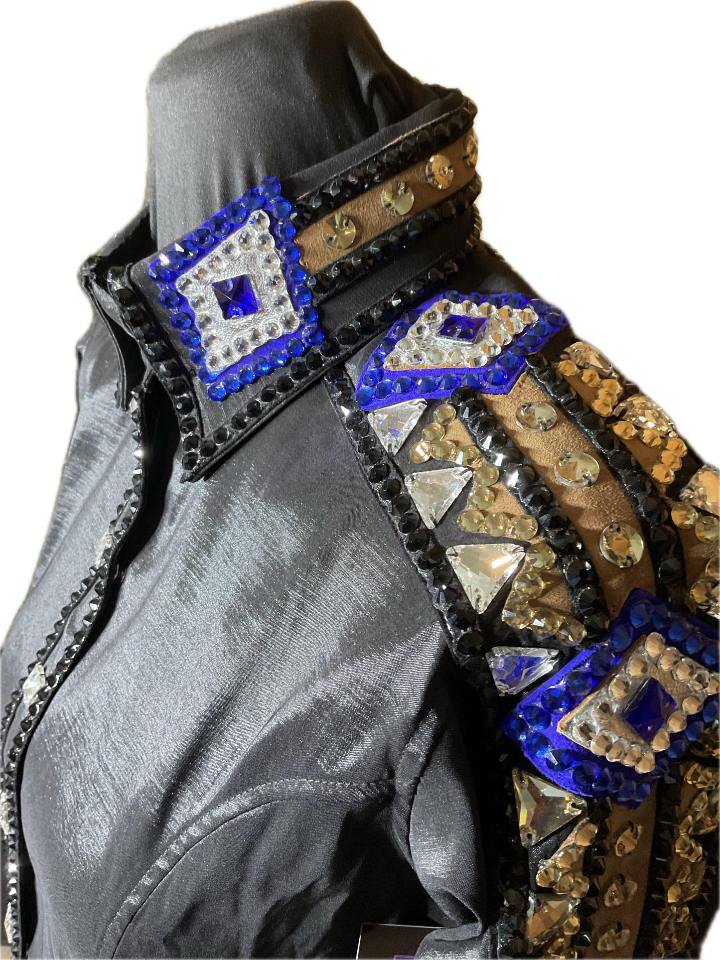 Small Stretch Taffeta Black with Gold, and Royal Blue Accents