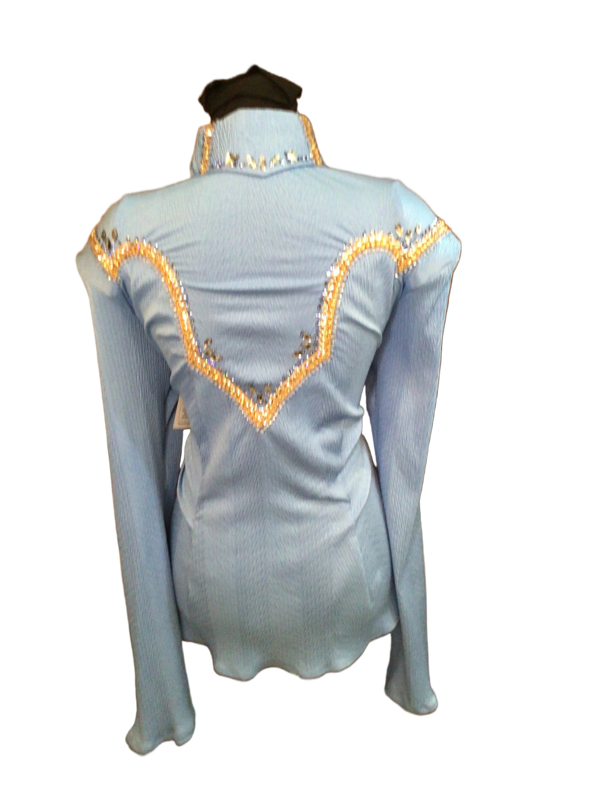 XL Light Blue Textured Stretch Lycra Day Shirt with Gold and Silver Details