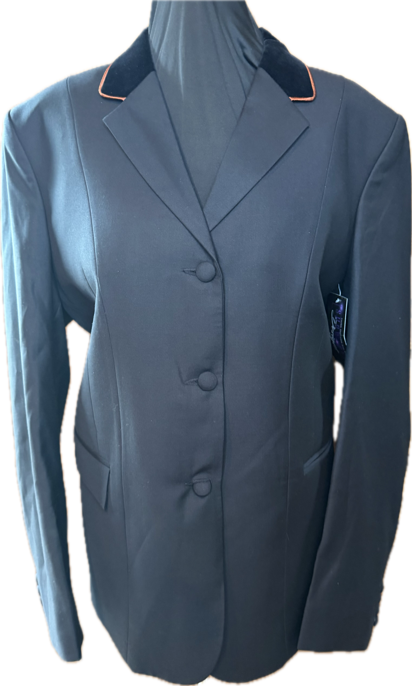 *42 Bust* Black with Black Velvet Collar and Rust Piping