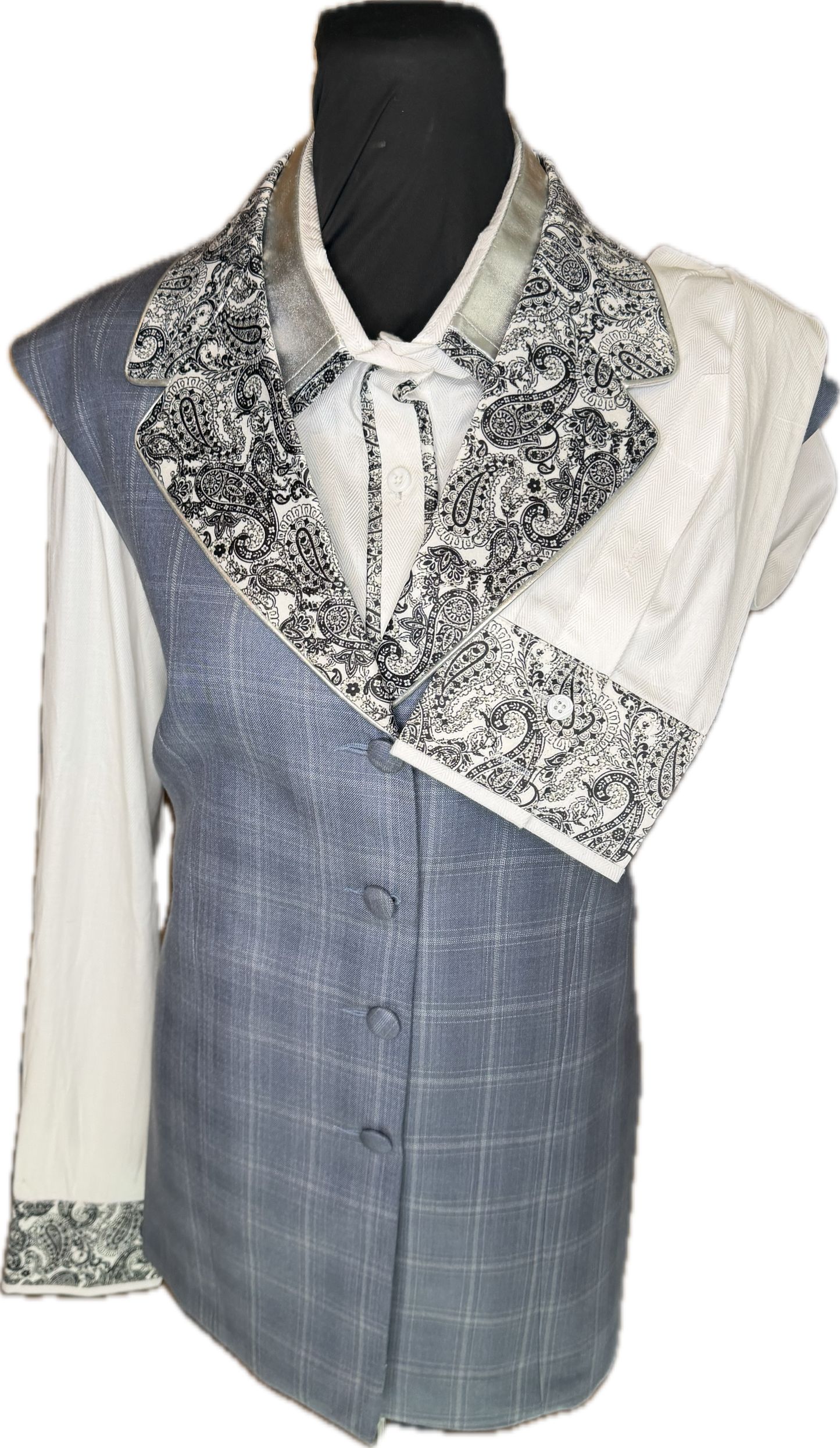 *48 Bust* Vest * Grey plaid vest with hidden zipper and matching belt. Matching shirt is included.