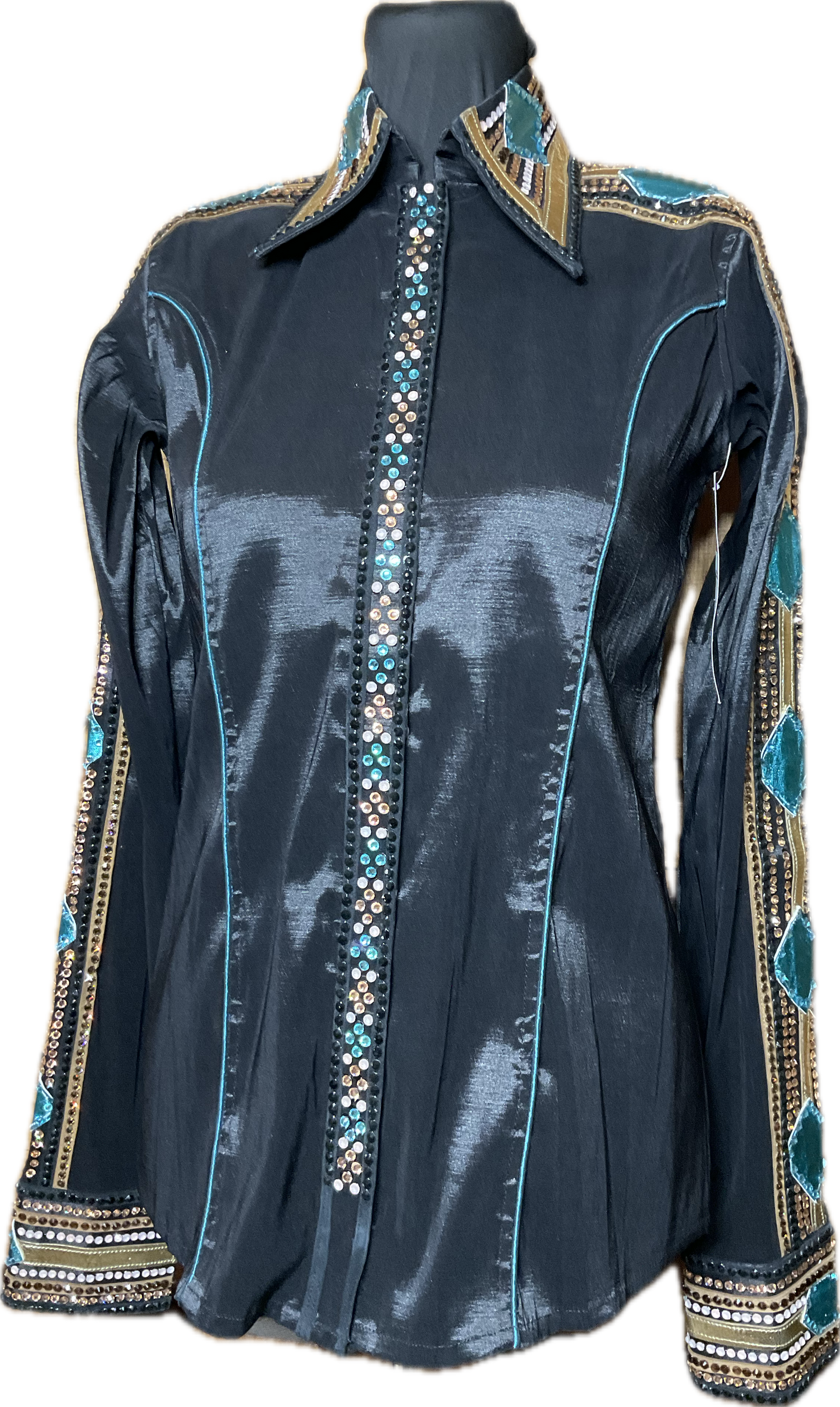 Small Stretch Taffeta Black with Gold, and Turquoise Accents