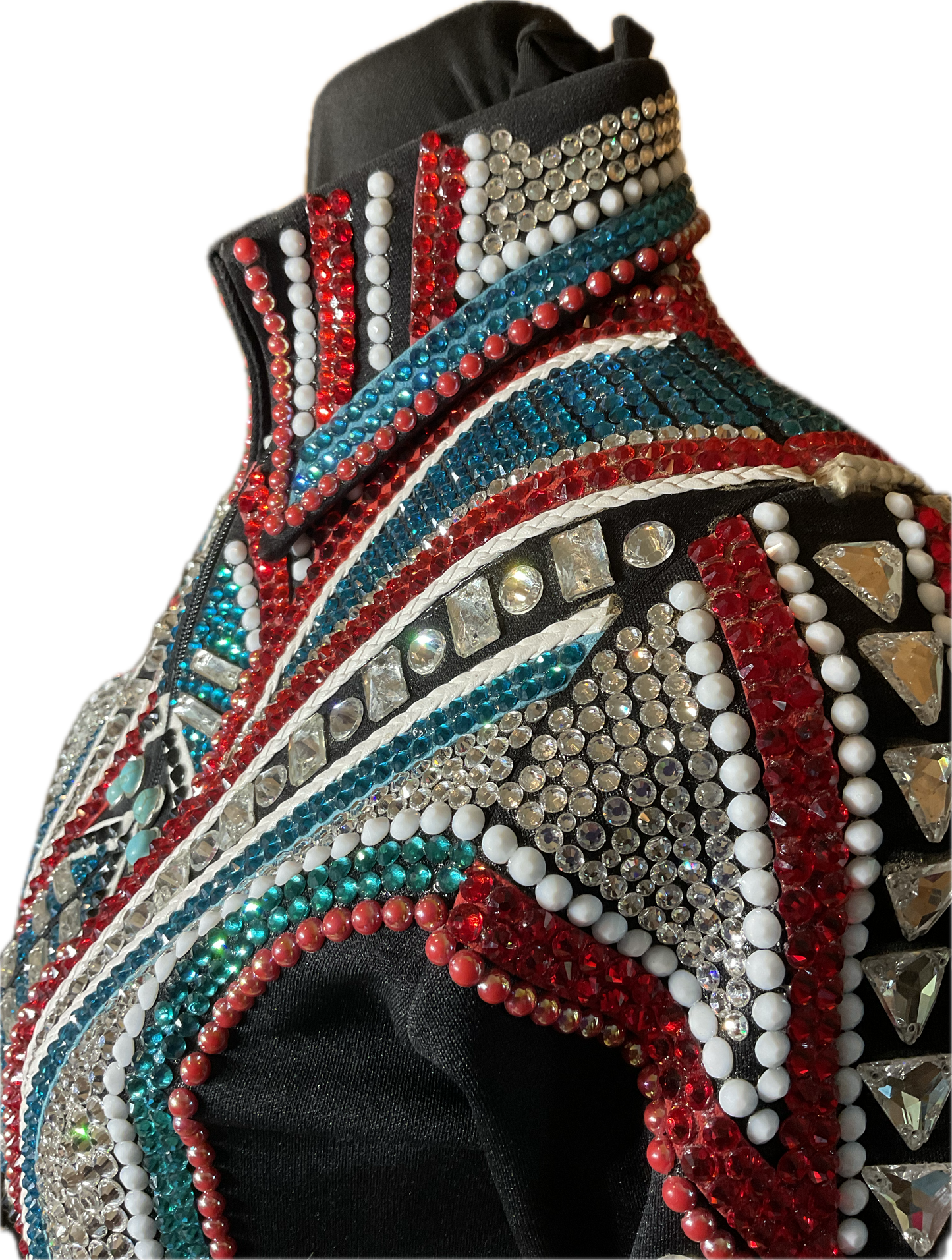 Extra Small Black Showmanship Jacket with Red and Turquoise Accents