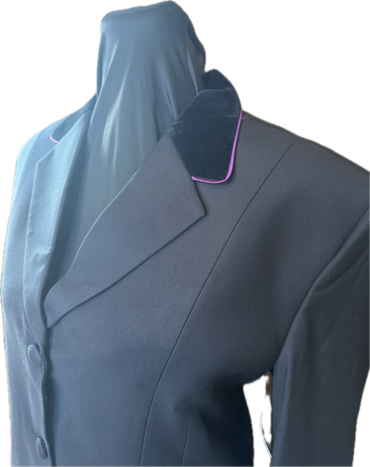 *38 Bust* Black with Black Velvet Collar and Purple Piping