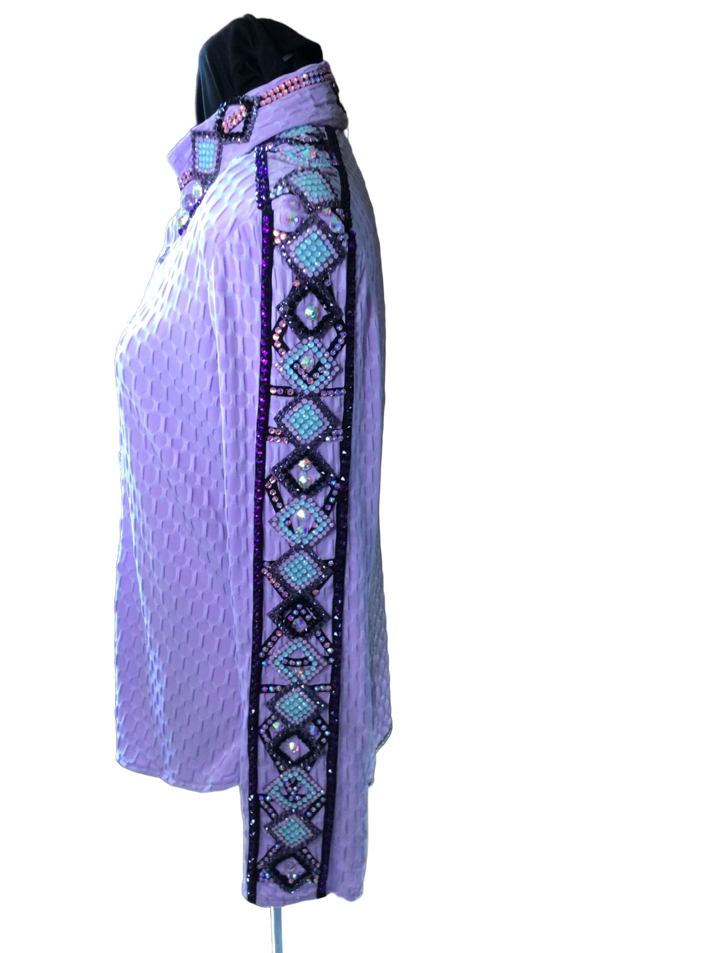 Medium Textured Lycra Lavender Day Shirt with Crystal Yoke Design