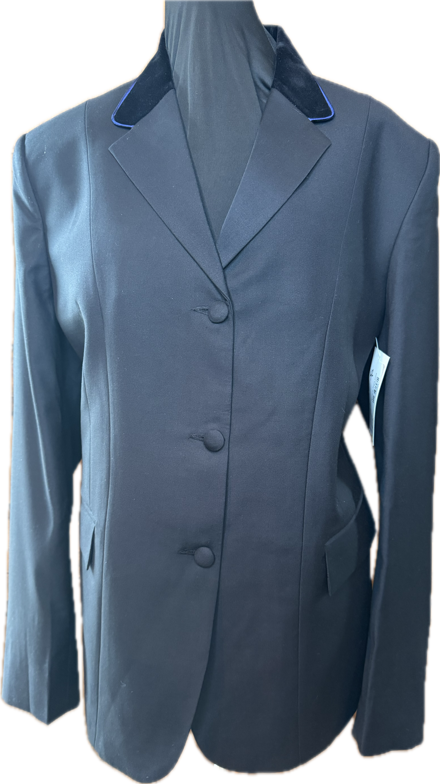 *42 Bust* Black with Black Velvet Collar and Dark Navy Piping