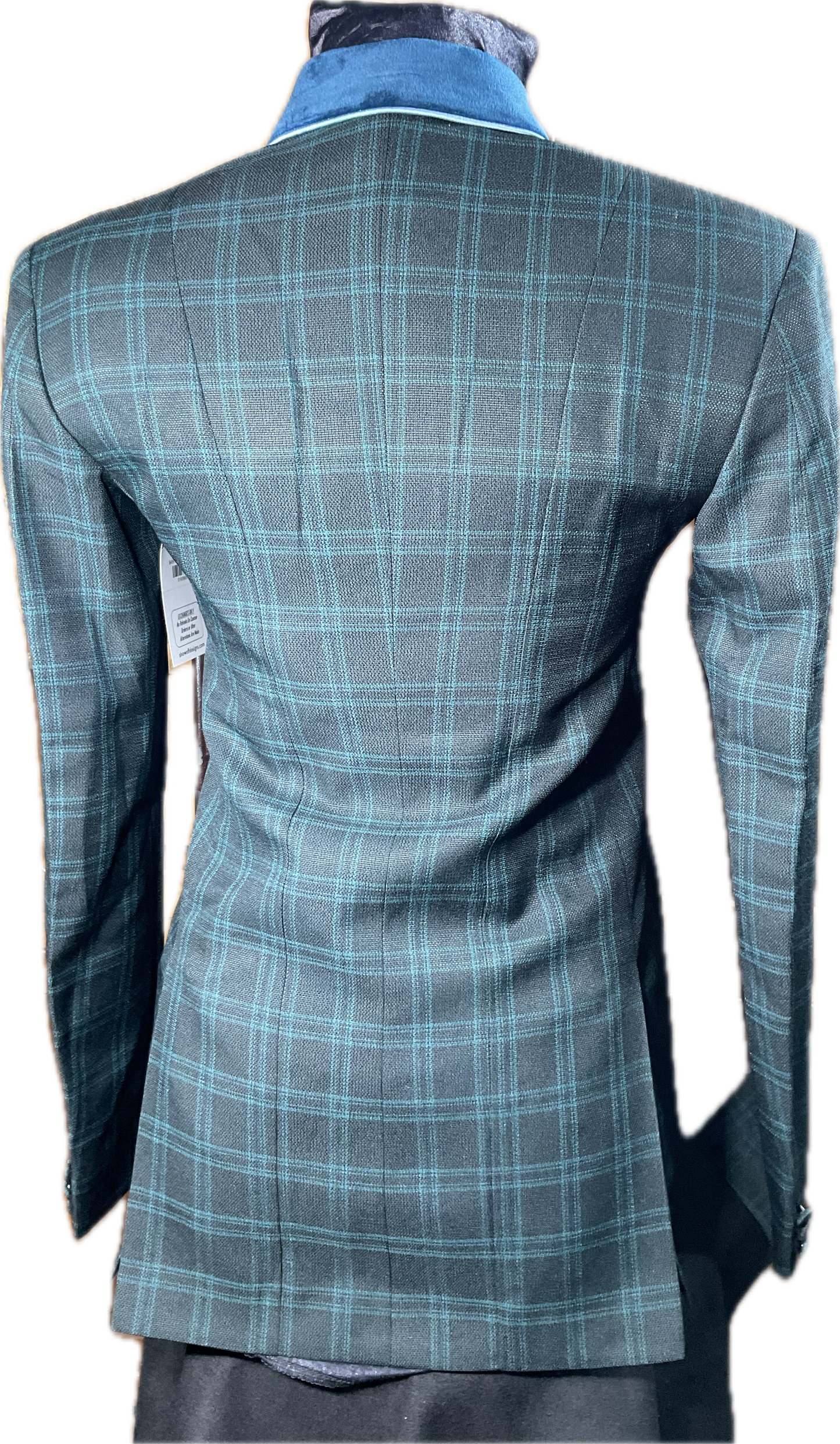 *32 Bust* Hunter green plaid with pale blue trims. Hidden zipper behind the buttons.