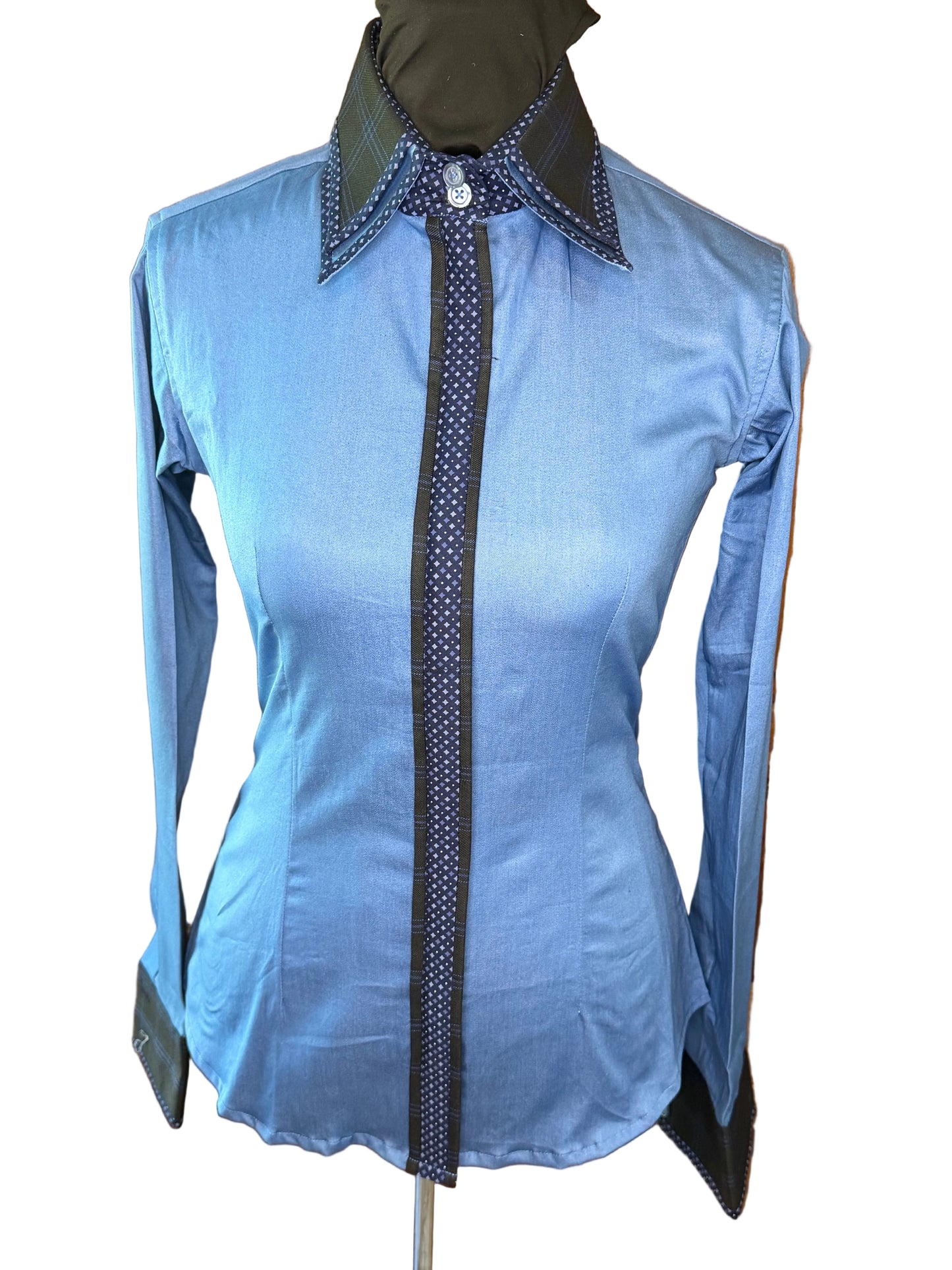 Youth Western Stretch Cotton Shirt **Hidden Zipper** Denim Blue