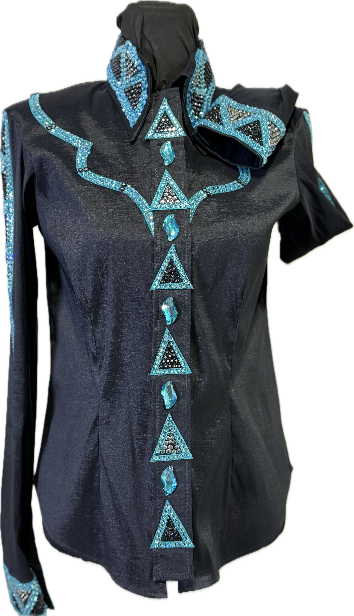 Small Stretch Taffeta Black Day Shirt with Aqua