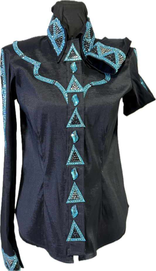 Small Stretch Taffeta Black Day Shirt with Aqua