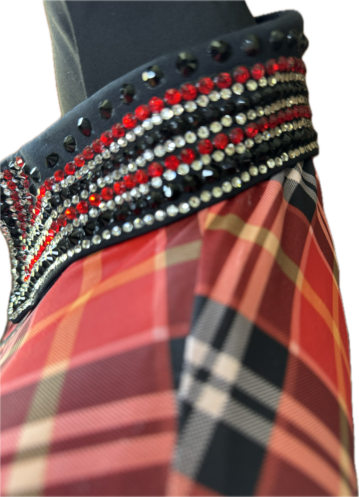 Large day shirt black and orange plaid lycra day shirt with crustal accents