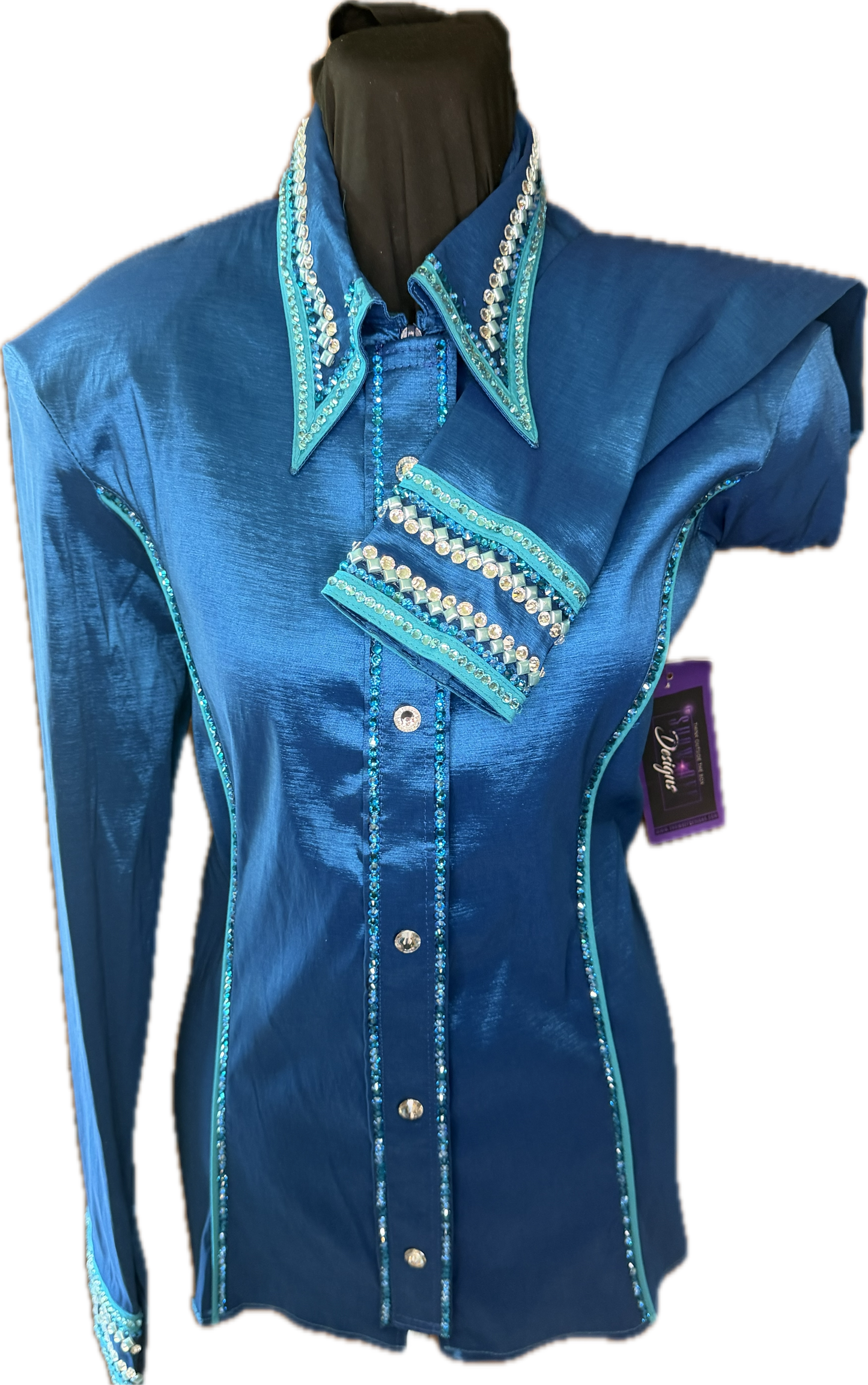 Large Stretch Taffeta Day Shirt Teal with Gorgeous Turquoise Trims