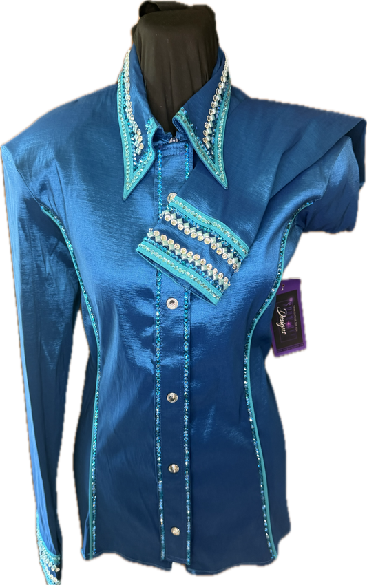 Large Stretch Taffeta Day Shirt Teal with Gorgeous Turquoise Trims