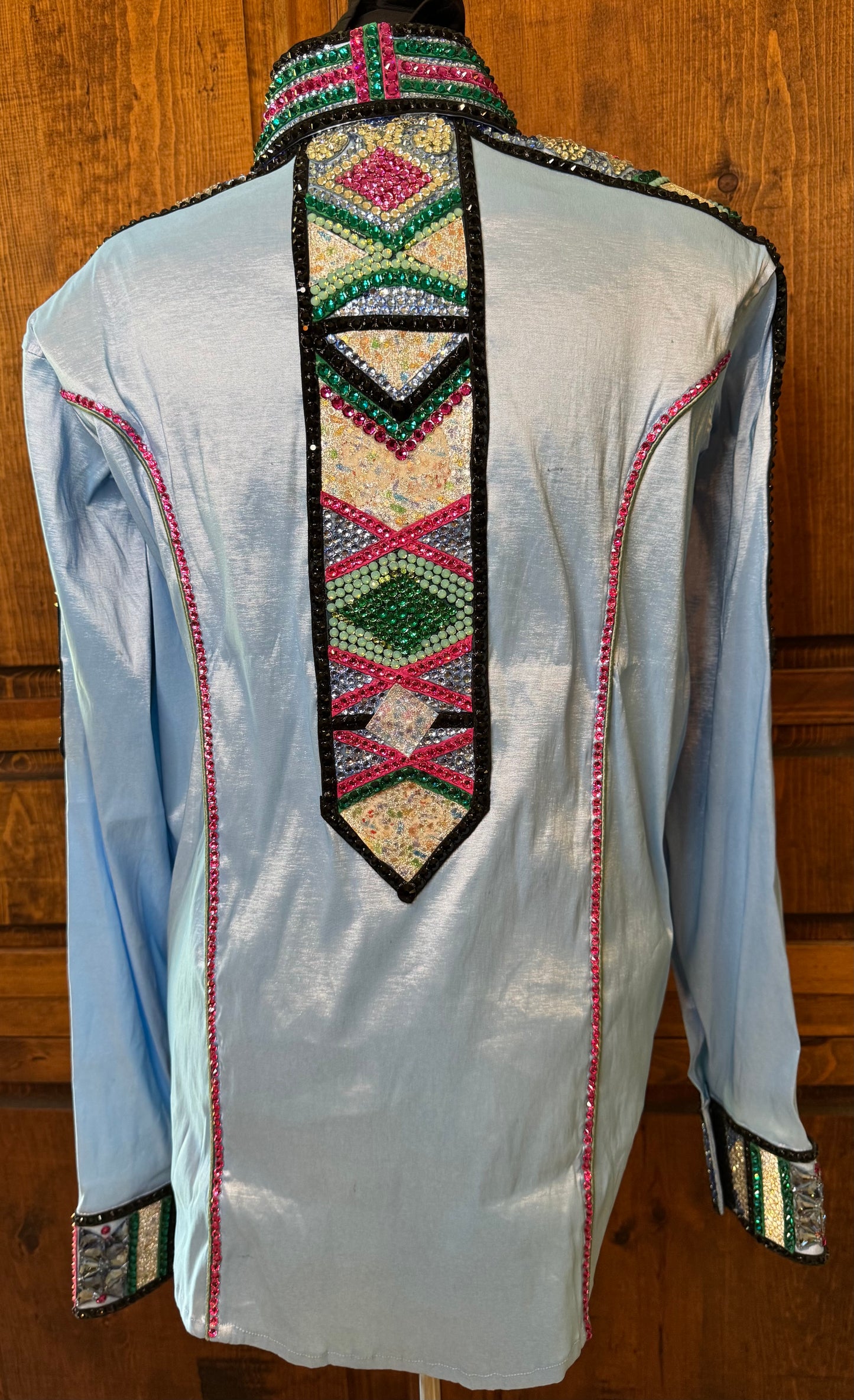 XXL Light Blue Stretch Taffeta with Hot Pink, Dark Green, Light Green and Black Accents