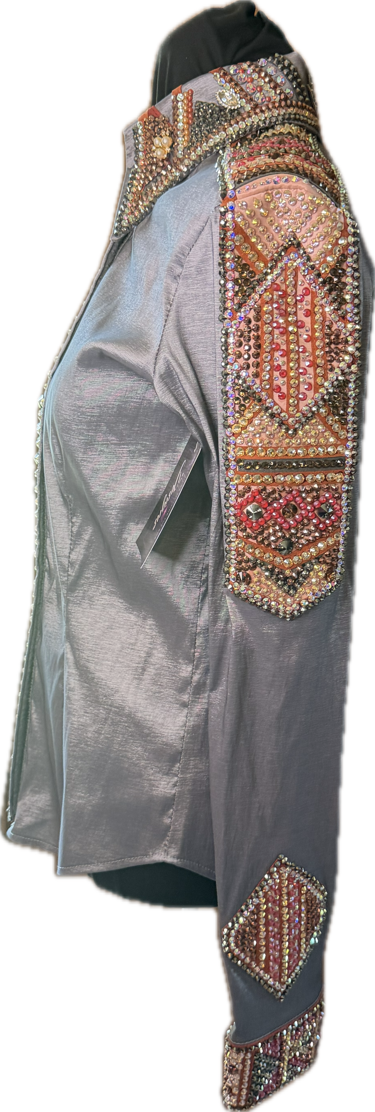 Medium Charcoal Grey Stretch Taffeta Day Shirt with Peach and Rust