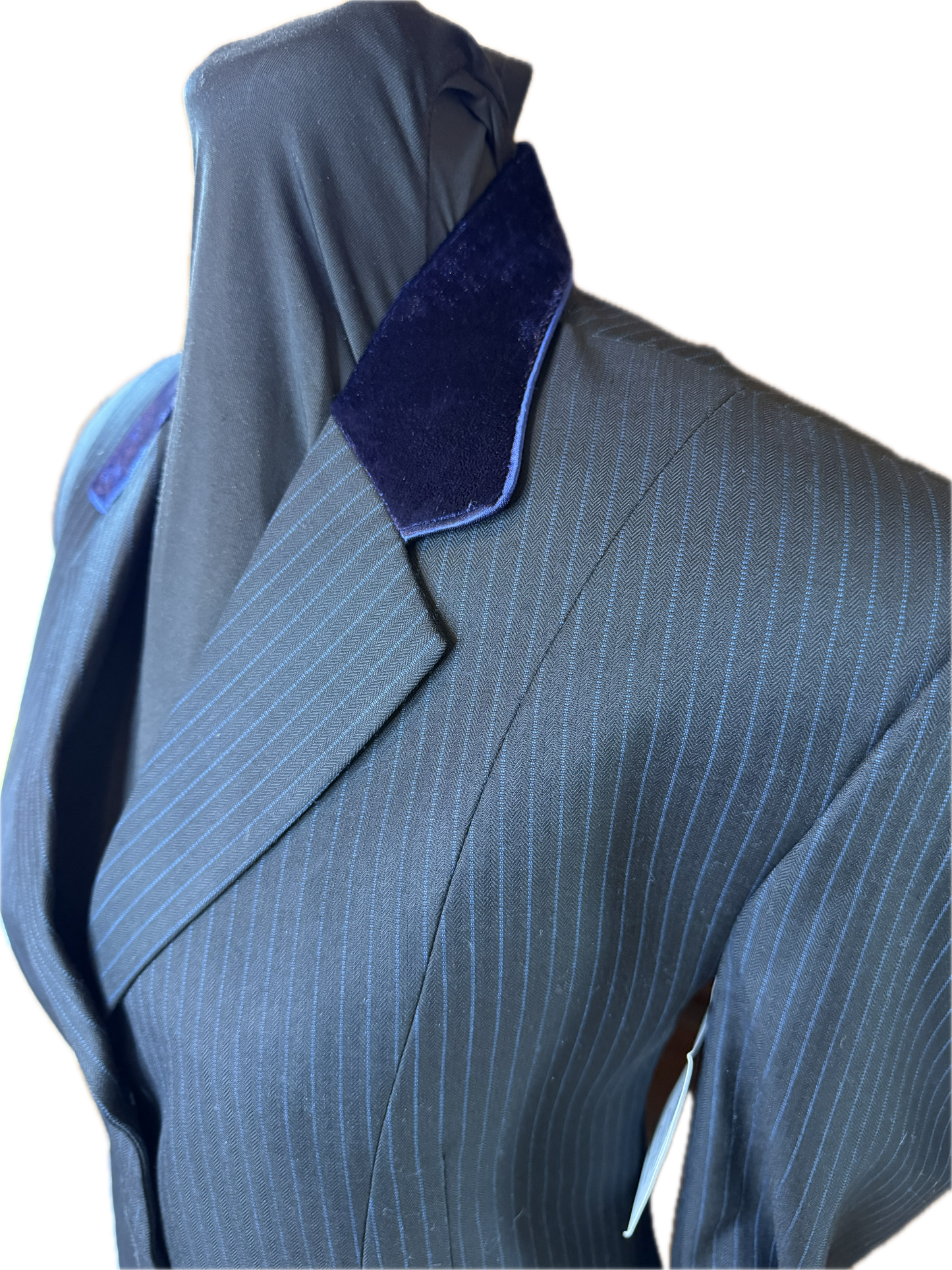 *36 Bust* Black Pint Stripe with Navy Blue and Navy Velvet Collar
