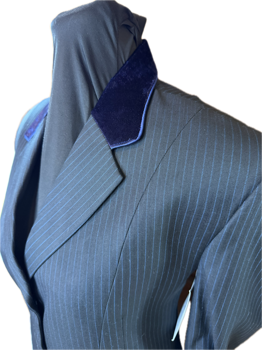 *36 Bust* Black Pint Stripe with Navy Blue and Navy Velvet Collar