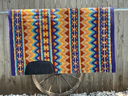 781 Oversized Saddle Blanket Show Purple, Caramel, Seductive Honey, Gold, Rust, Soft Turquoise