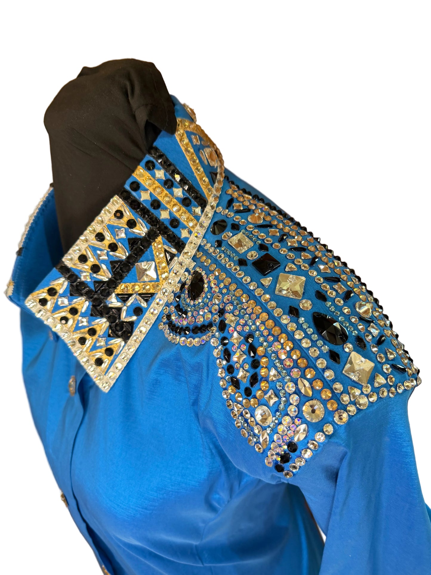 Large Blue Stretch Taffeta Day Shirt with Shoulder, Collar and Cuff Accents