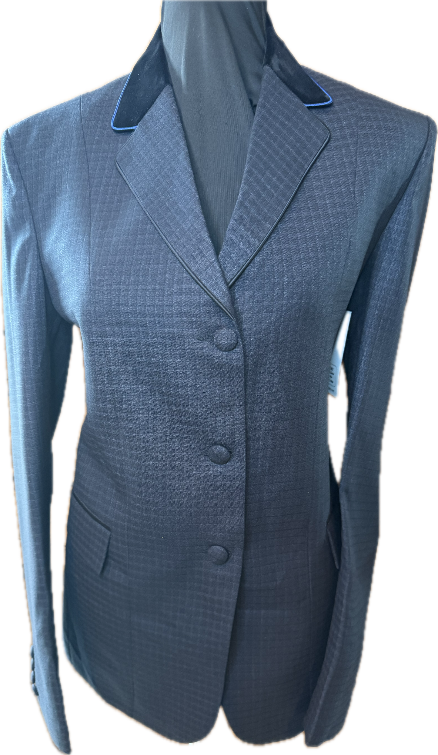 *36 Bust* Black Mini Box with Dark Navy Piping on Black Velvet Collar