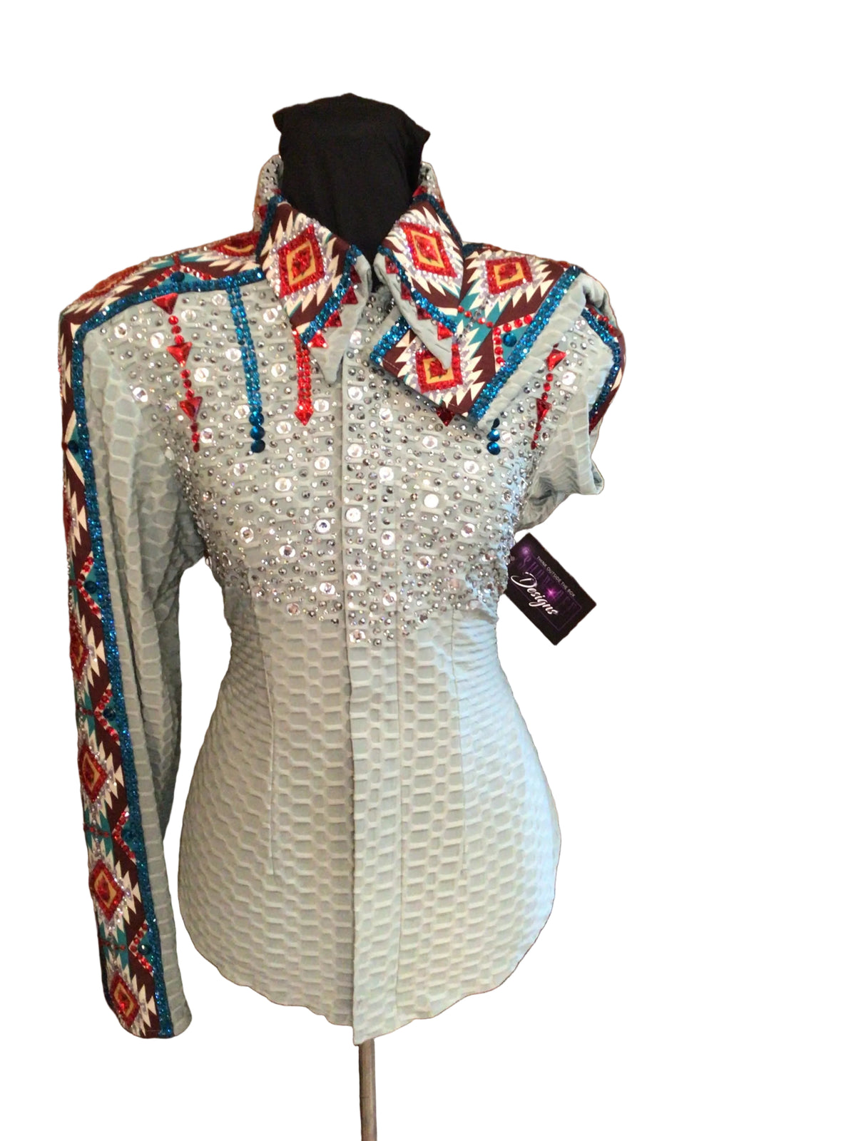 Medium Gray Textured Stretch Lycra with Aztec Shoulder and Sleeves