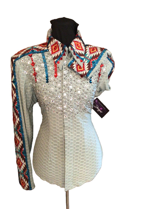 Medium Gray Textured Stretch Lycra with Aztec Shoulder and Sleeves