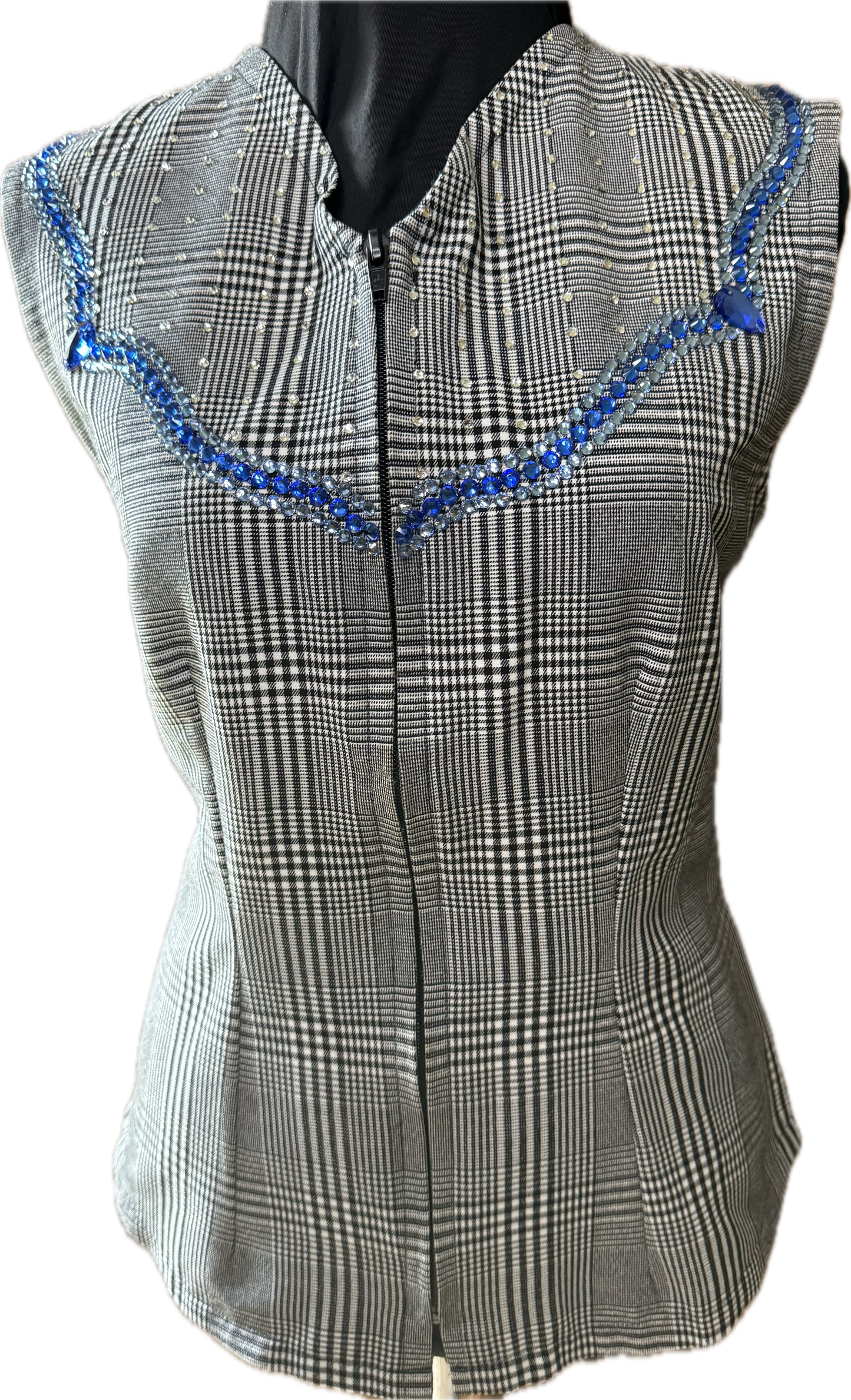 Size medium Black and White Plaid with Blue Retro Yoke Design