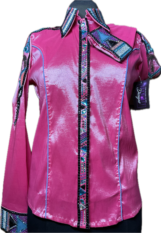 Size Extra Large Rose Pink with Aqua and Silver