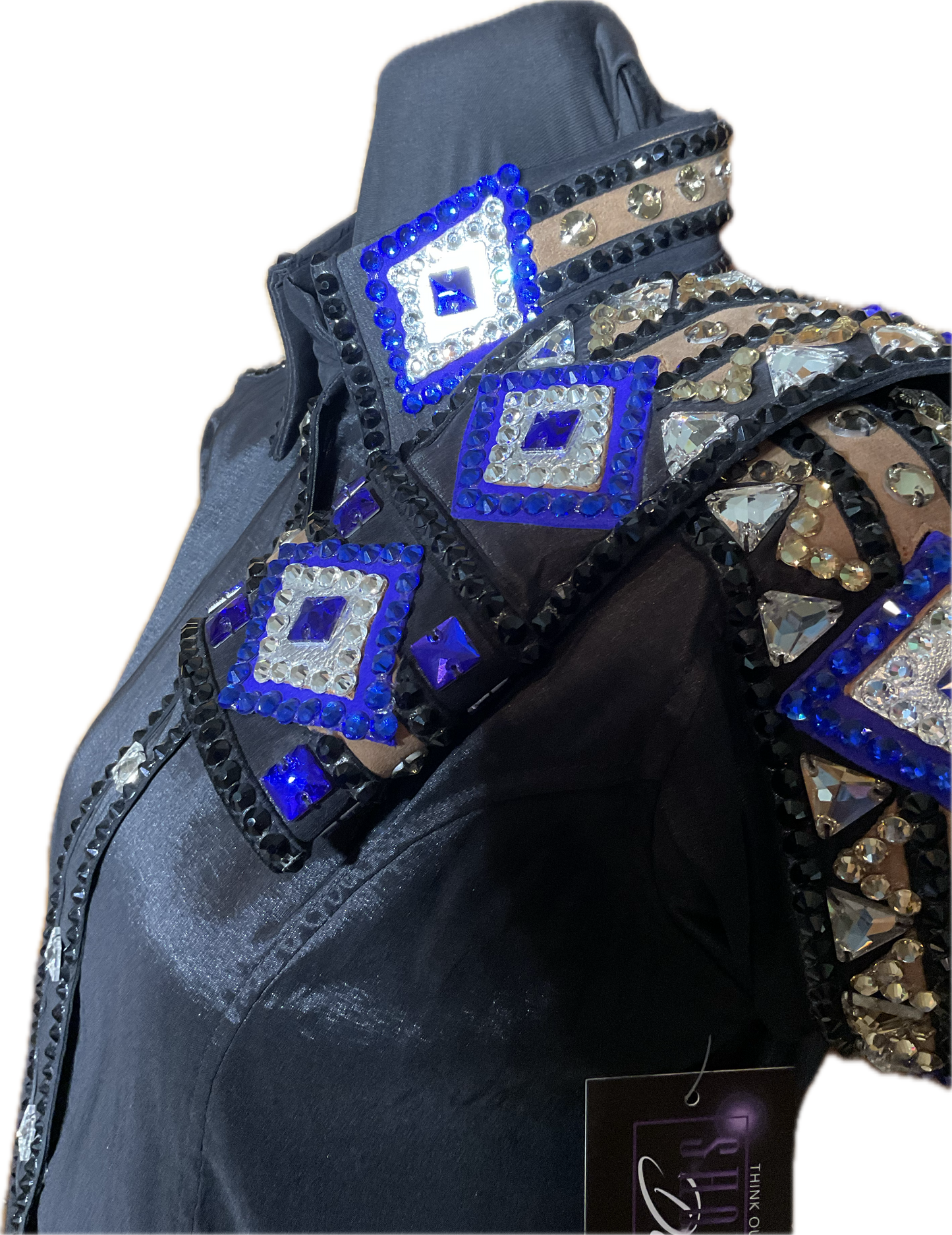 Small Stretch Taffeta Black with Gold, and Royal Blue Accents