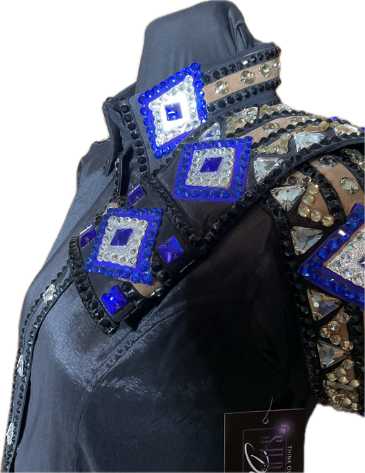 Small Stretch Taffeta Black with Gold, and Royal Blue Accents