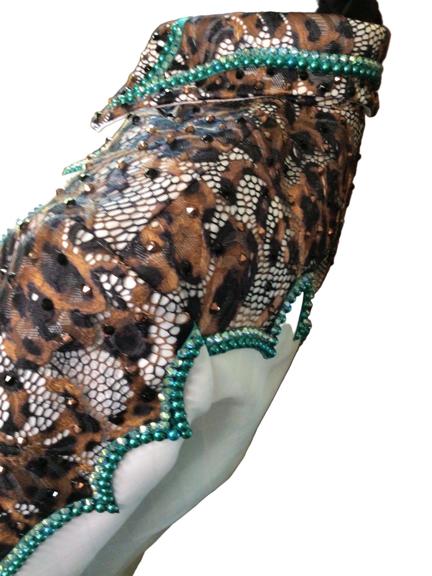 Small White and Cheetah Yoke Design. CowboyCouture Fabric for the body. Moisture wicking!