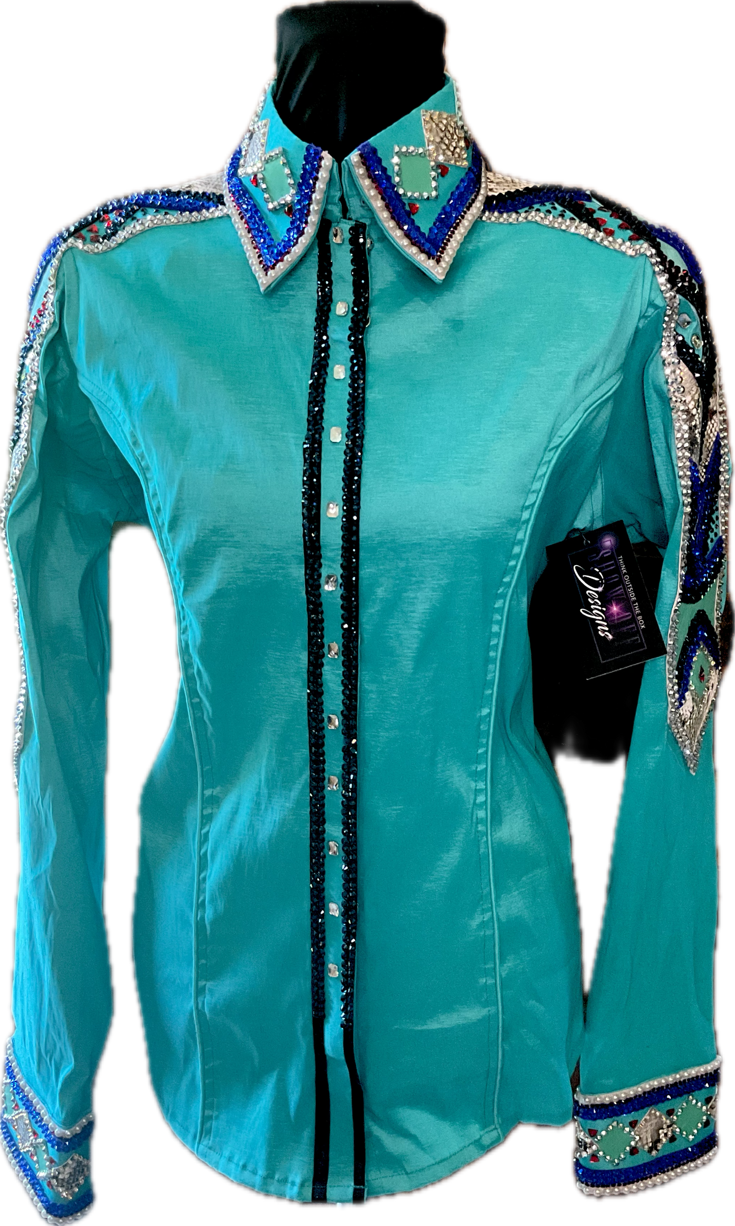 XL Day Shirt Aqua Taffeta with Silver, Metallic, Black and Blue