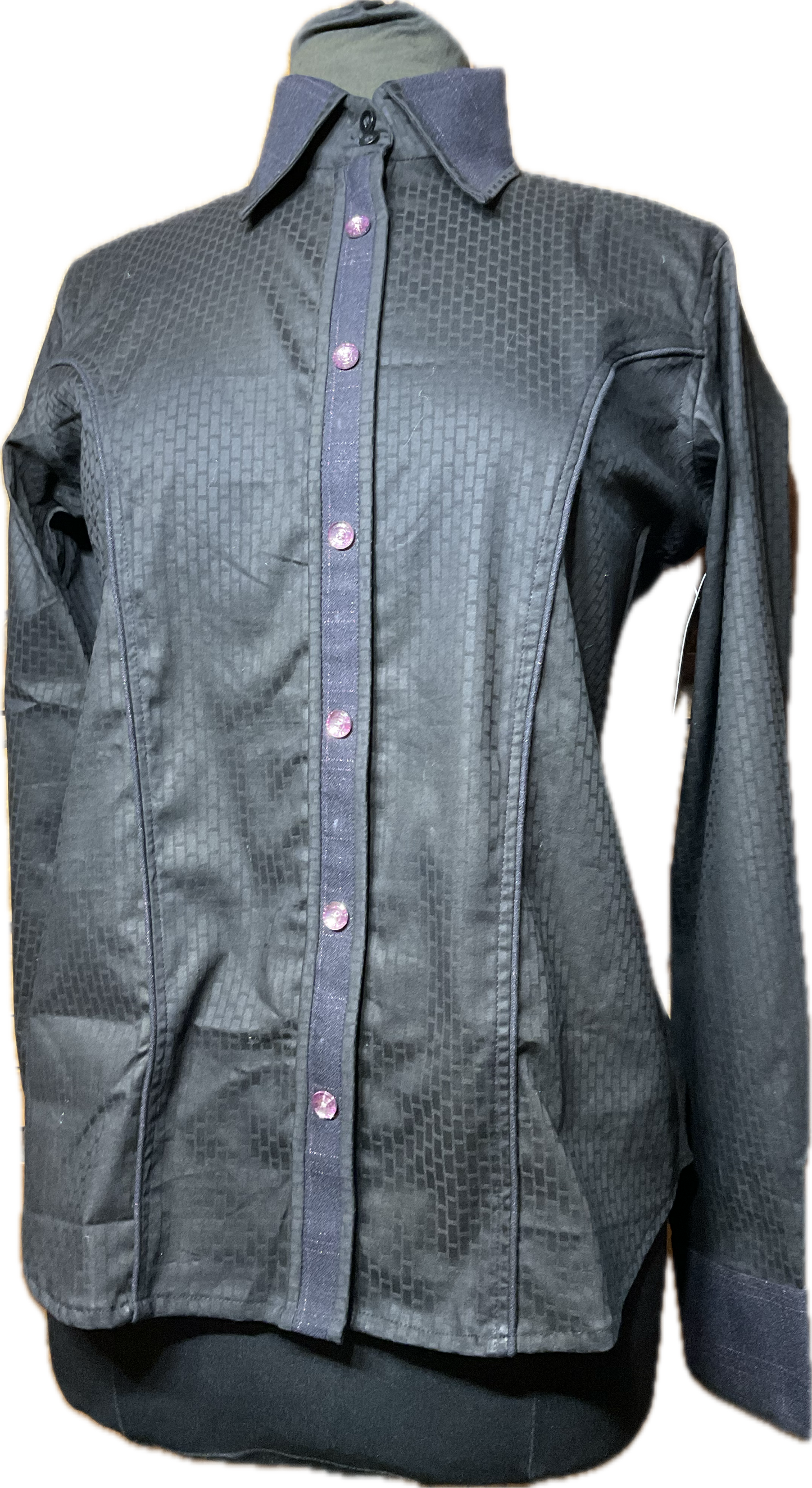 *40 Bust* Black with soft purple trims and plaid sparkle design in fabric