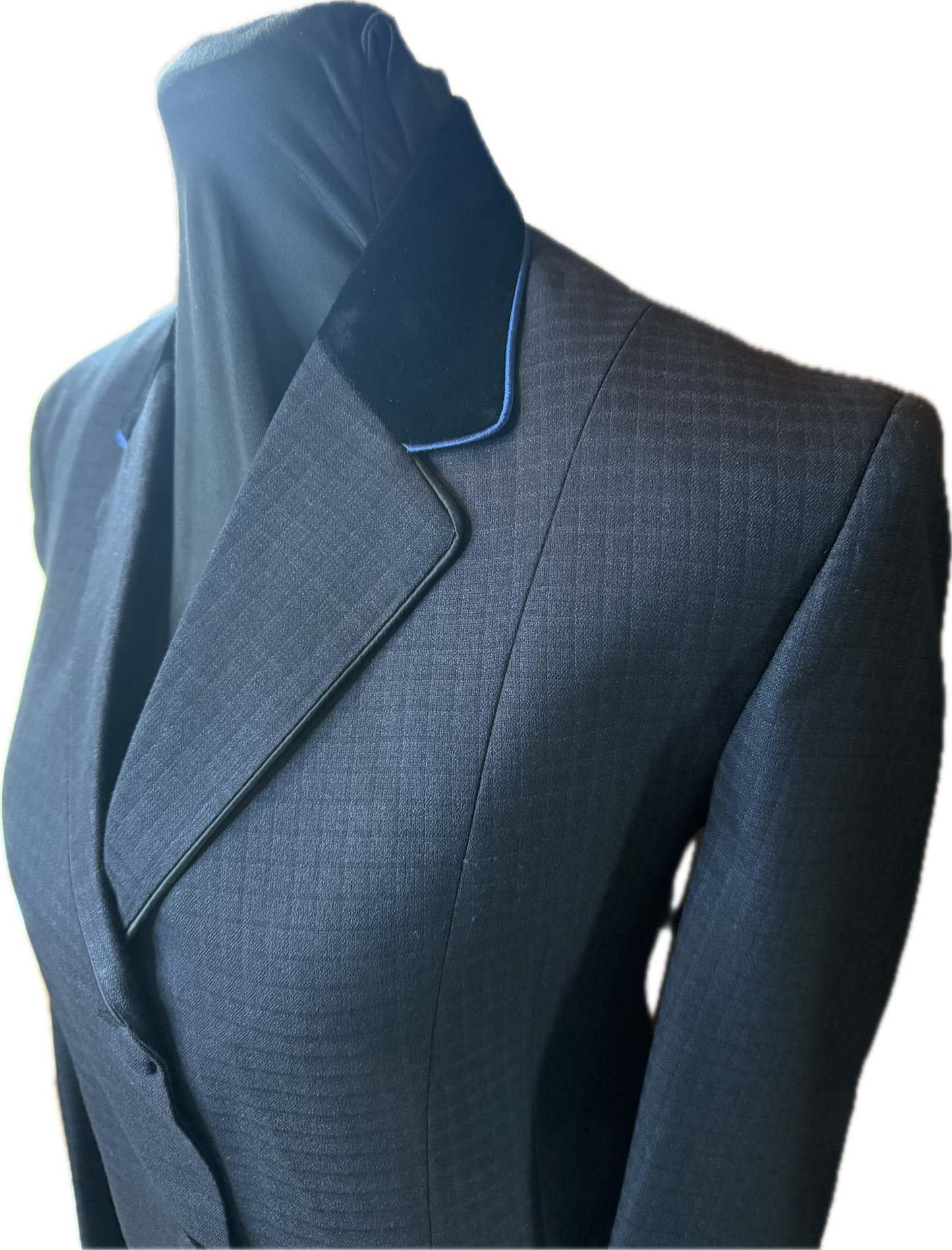 *36 Bust* Black Mini Box with Dark Navy Piping on Black Velvet Collar