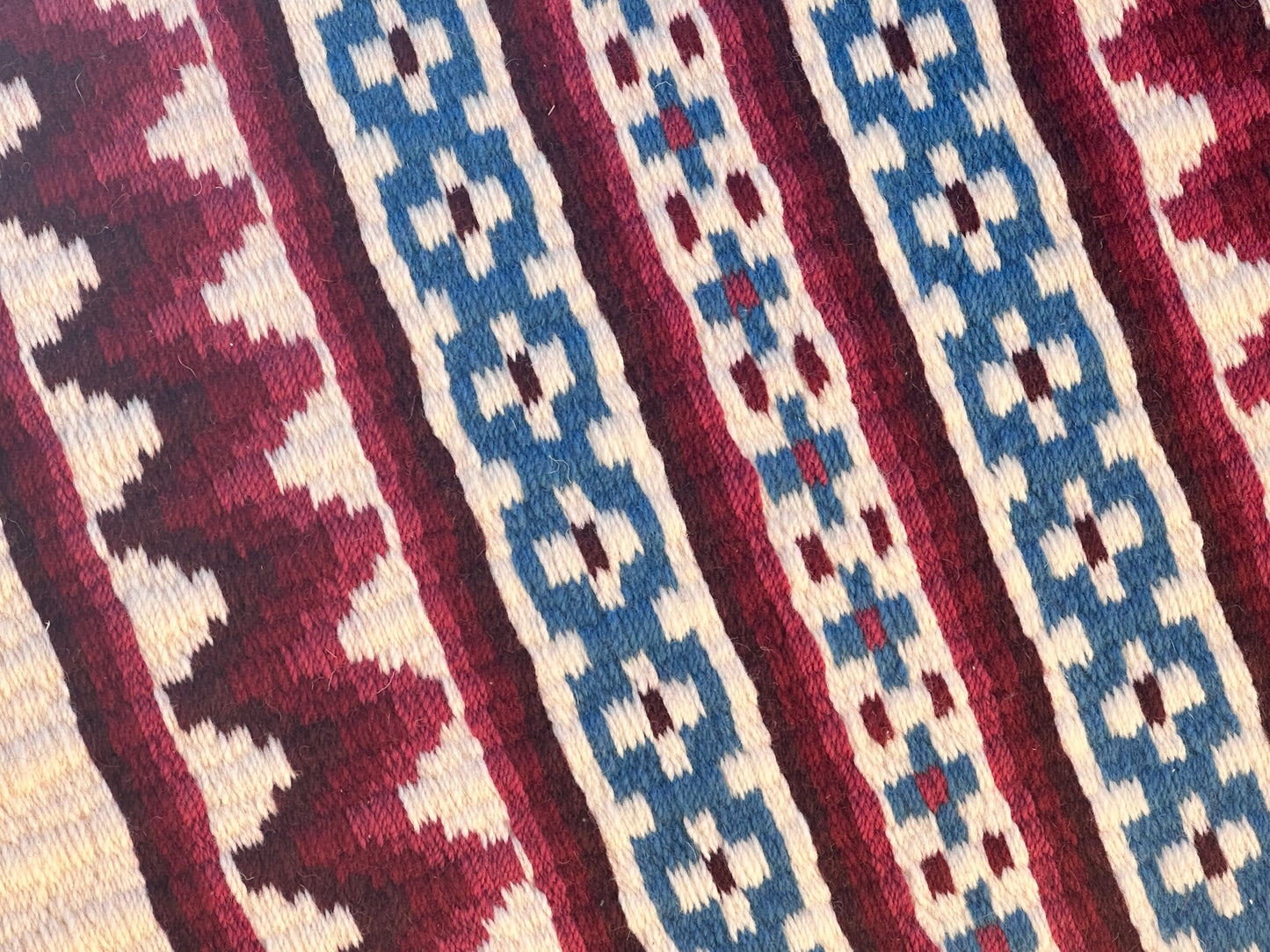 R2 Ranch-Oversized Saddle Blanket  (34x38) cream, ocean blue, dark burgundy, burgundy and maroon