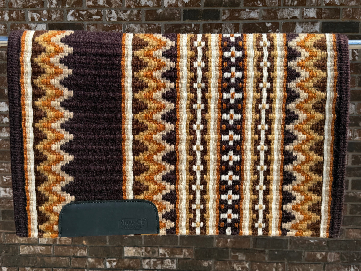 B494 Oversized Saddle Blanket Dark Brown, Rust, Indian Tan, Sheep Skin, Ivory