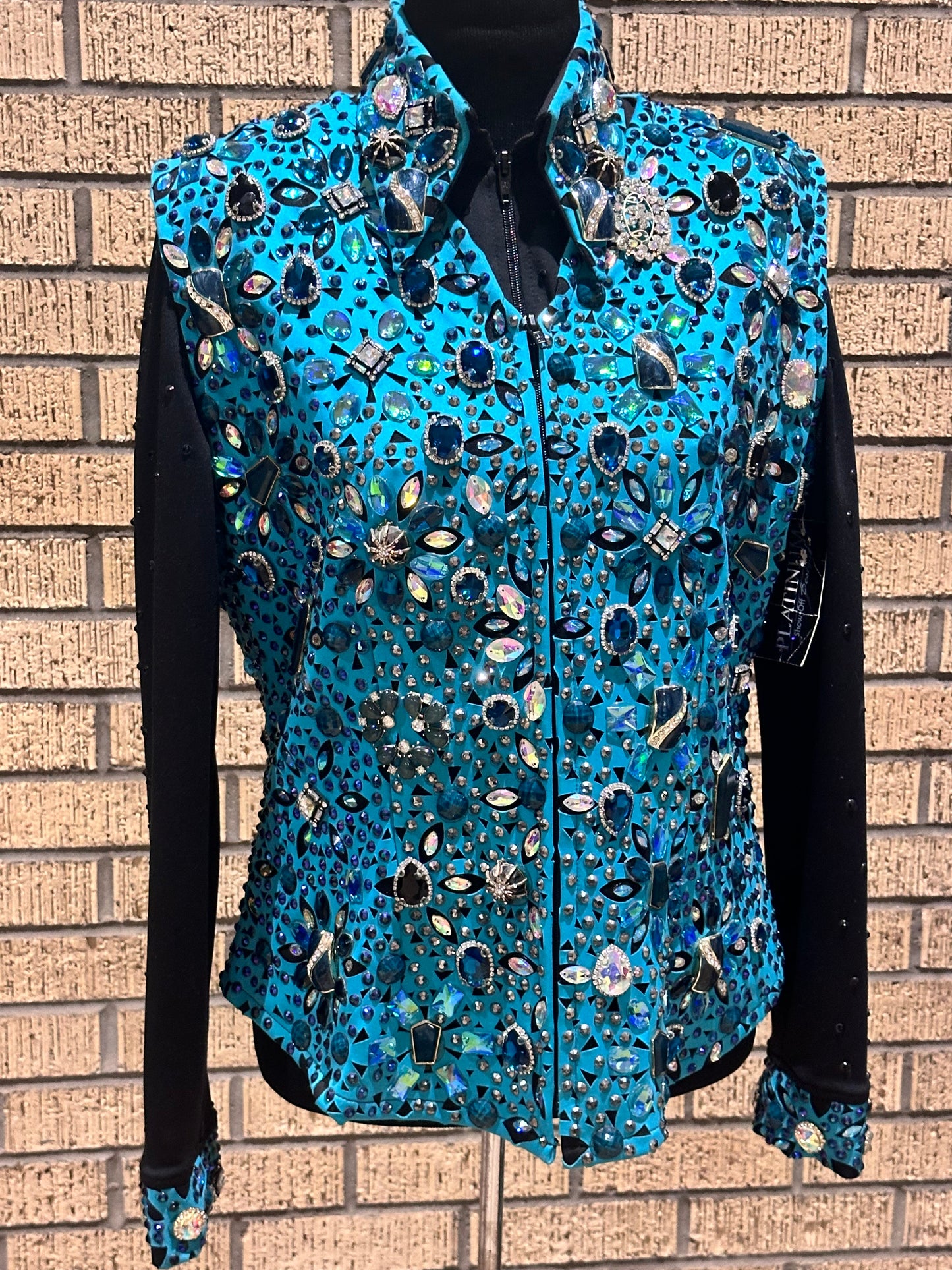 Size LARGE black and turquoise vest set with turquoise, black and silver designs