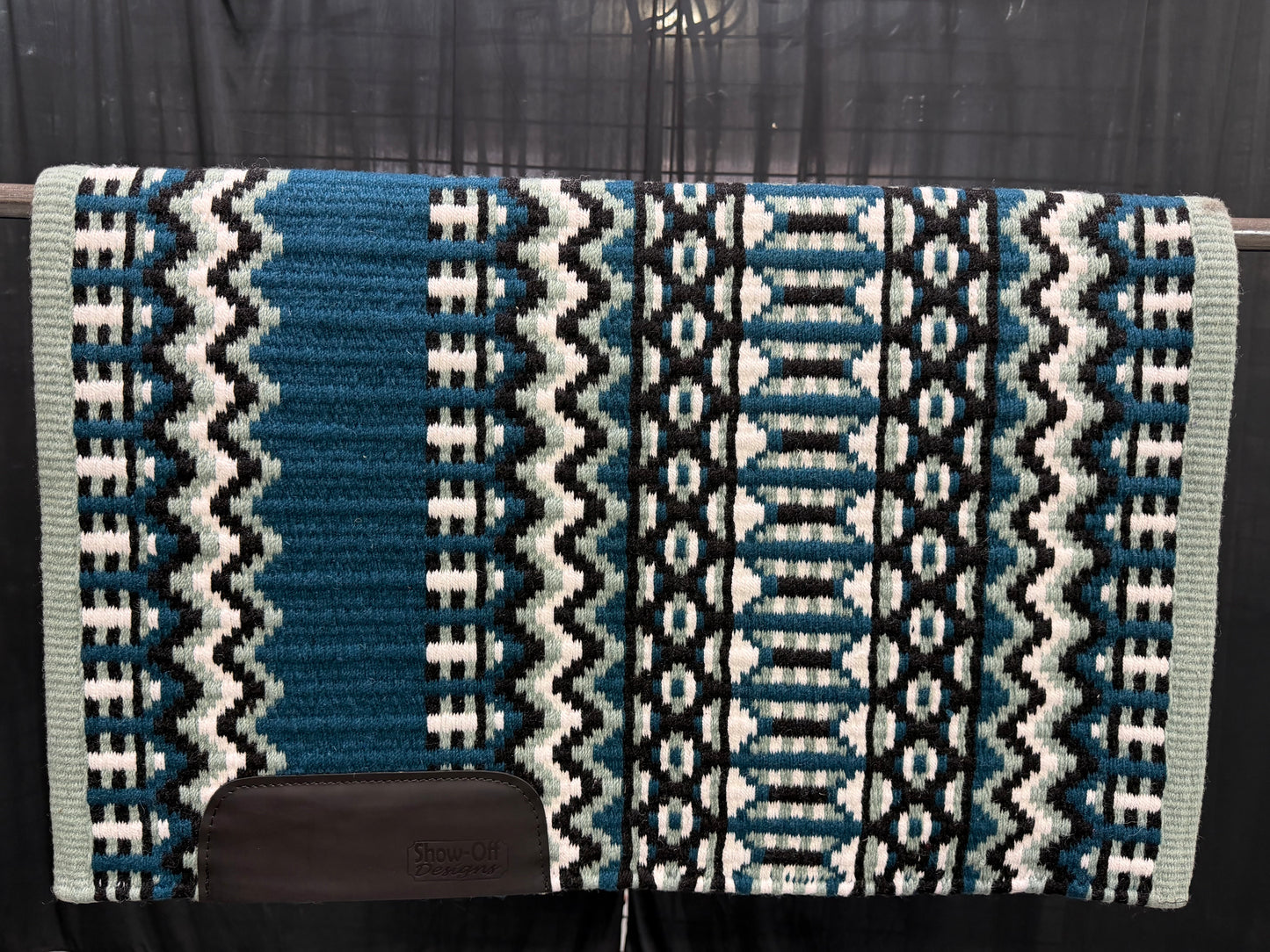 B600 Oversized Saddle Blanket Pale Sage, Dark Teal, White, Black