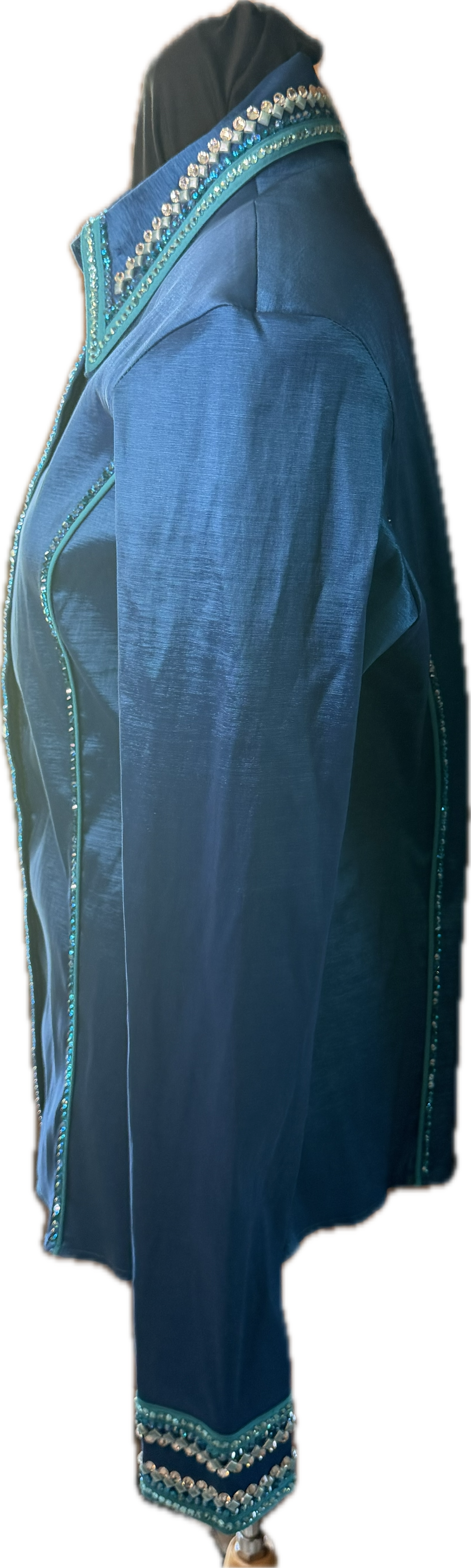 Large Stretch Taffeta Day Shirt Teal with Gorgeous Turquoise Trims