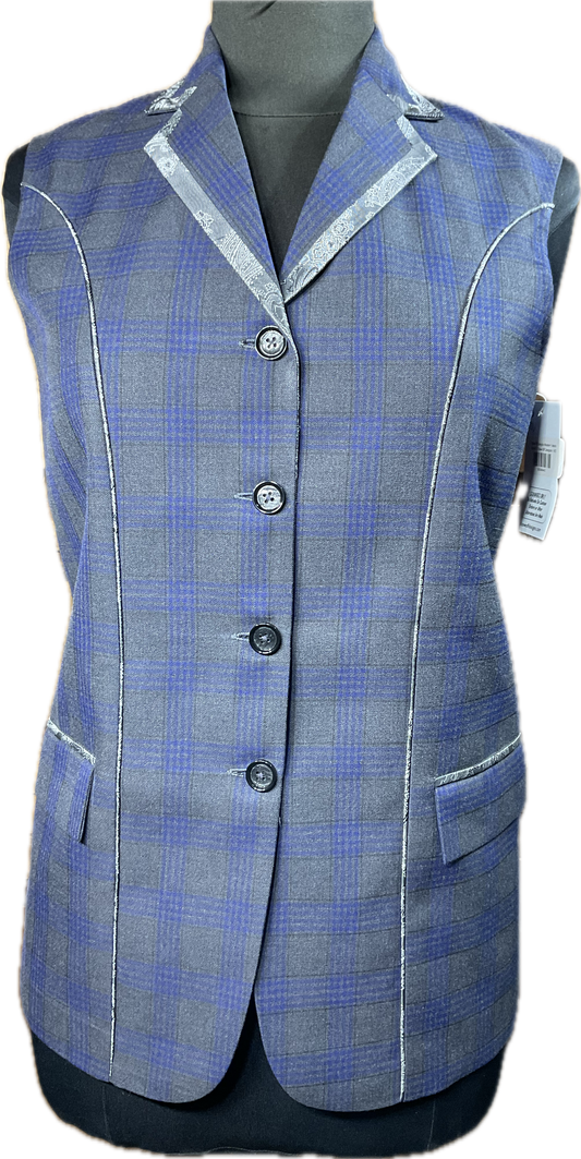 *36 Bust* Charcoal grey and navy plaid with grey paisley trims