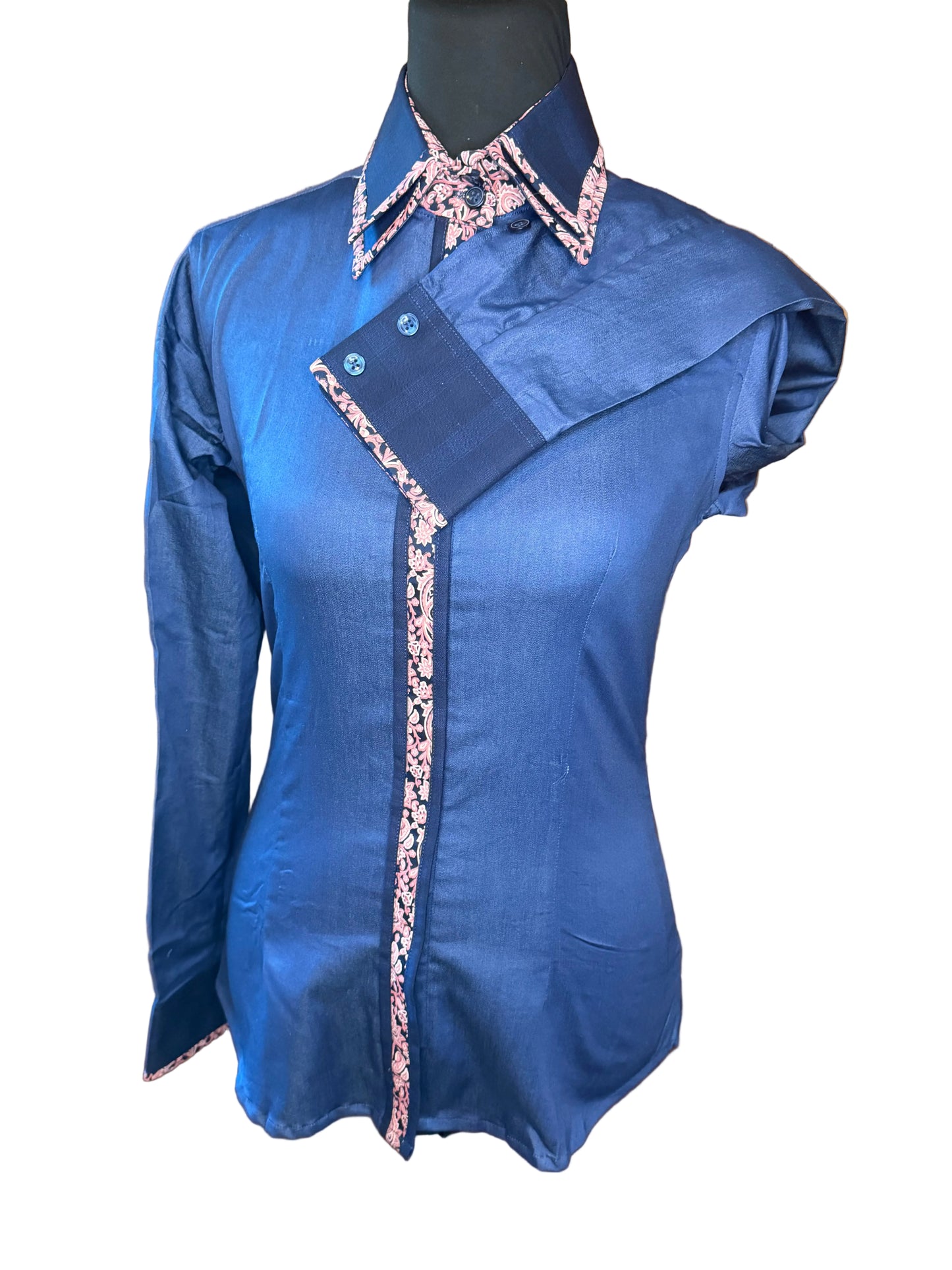Youth Western Stretch Cotton Shirt **Hidden Zipper** Navy/Pink