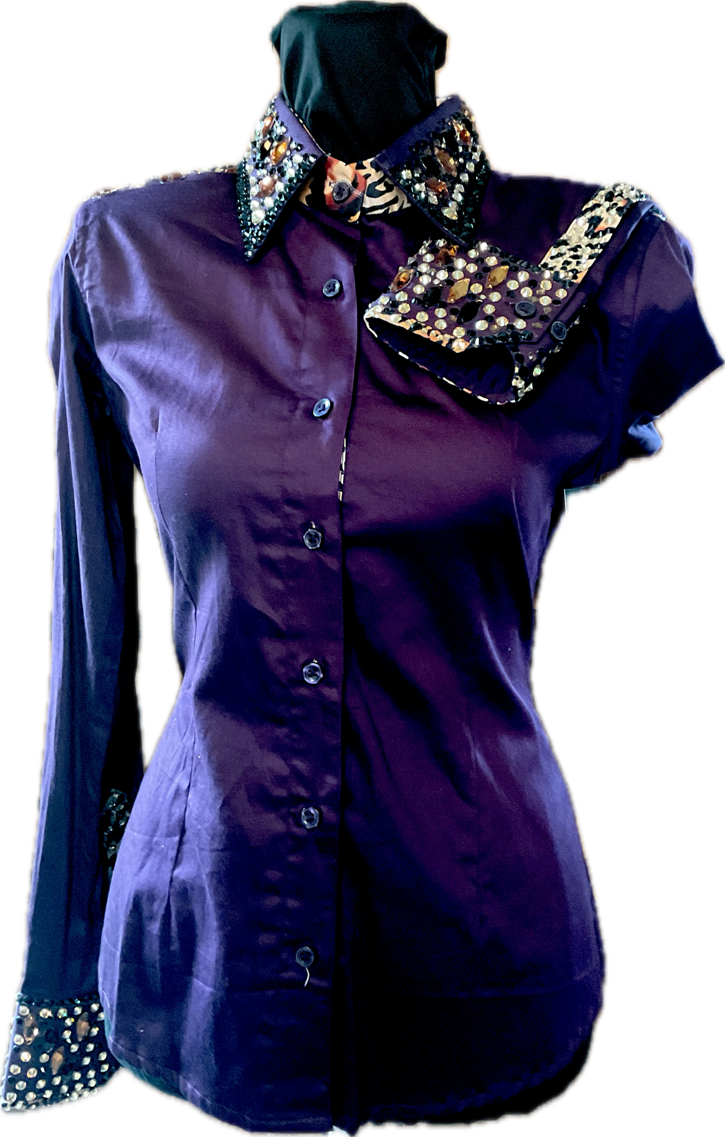 XS Plum Cotton Day Shirt Gorgeous Leopard and Gold Details