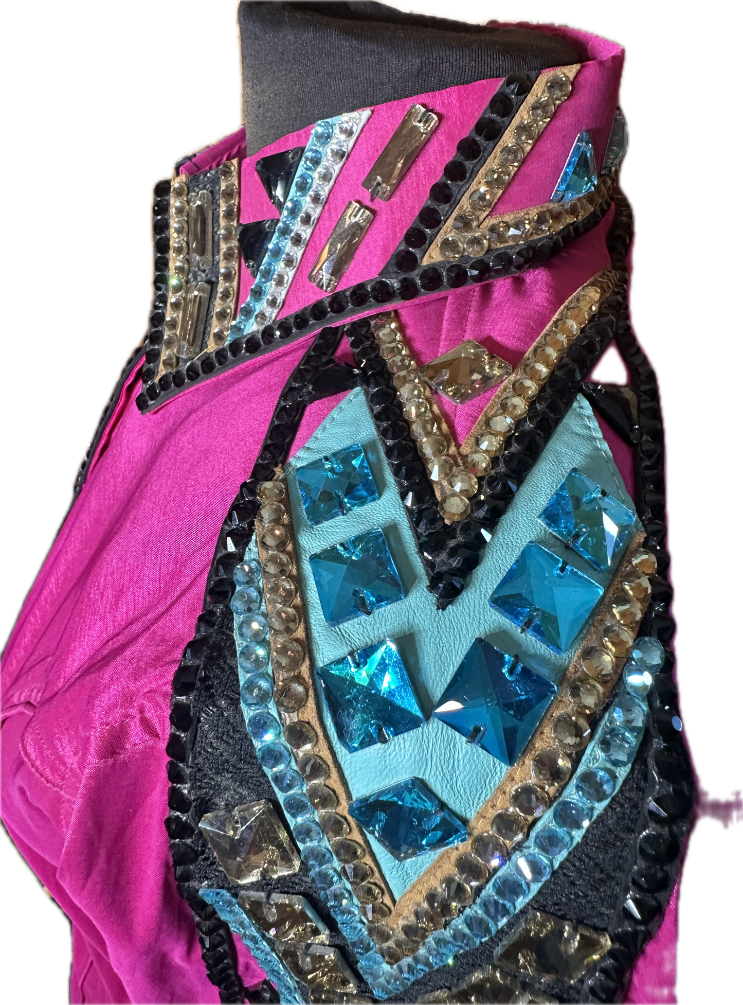 Size Large Fuchsia Stretch Taffeta with Aqua and Gold