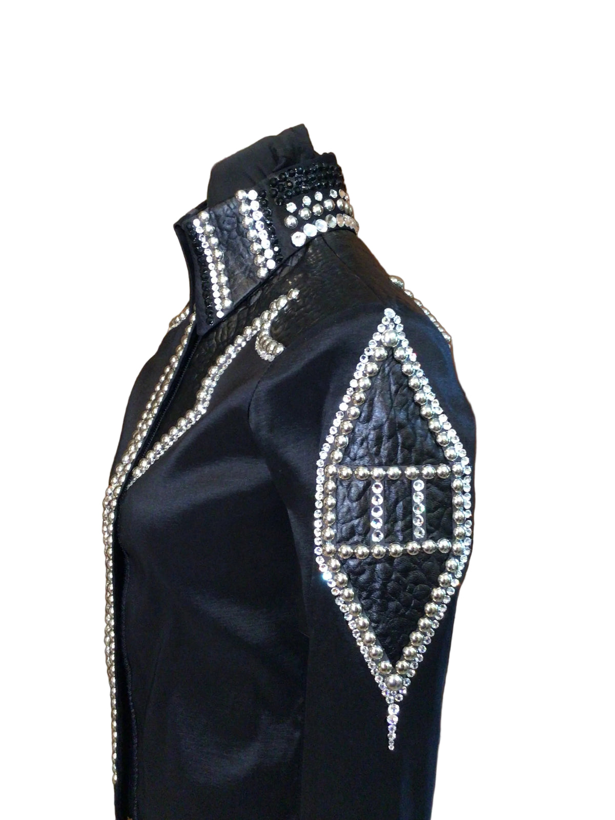 XS Black Stretch Taffeta Day Shirt with Black Leopard Print Details